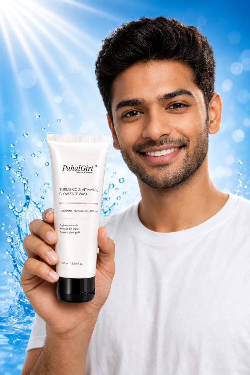 Man using PahalGiri Turmeric Vitamin C Face Wash