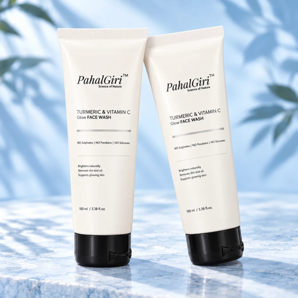 PahalGiri Turmeric and Vitamin C Glow Face Wash pack of two: two ivory 100 ml tubes with black caps