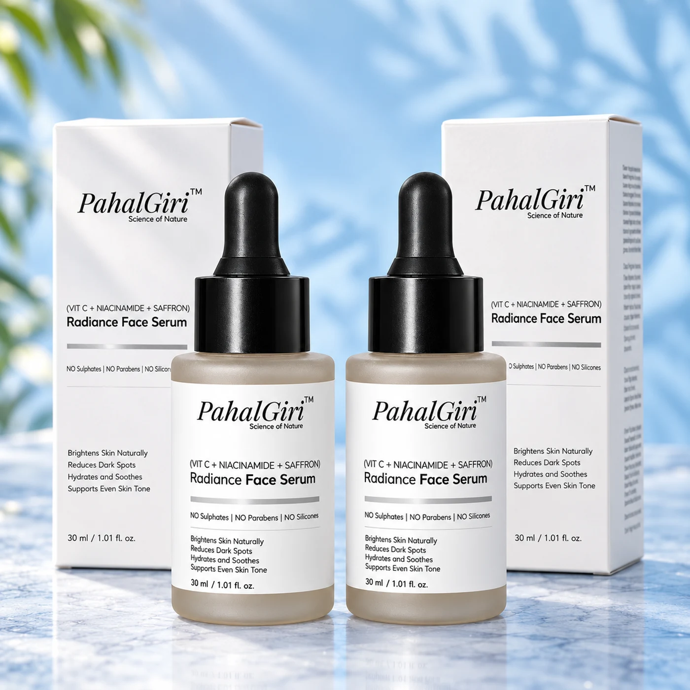 PahalGiri Radiance Face Serum pack of two: two 30 ml bottles with two mono cartons