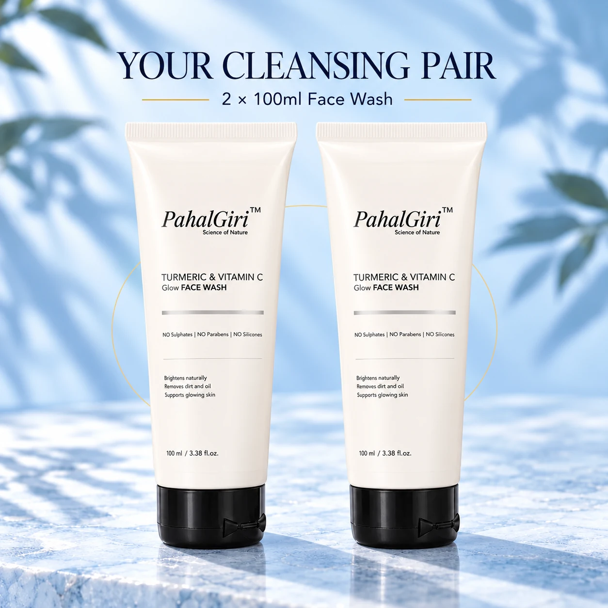 PahalGiri face wash pack of two: two 100 ml ivory tubes with black flipcaps